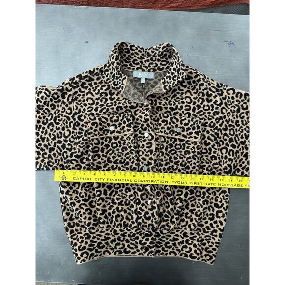 Marled Brown Animal Print Short Snap‎ Button Bomber Jacket Moto Knit - M - NWOT - Picture 6 of 7